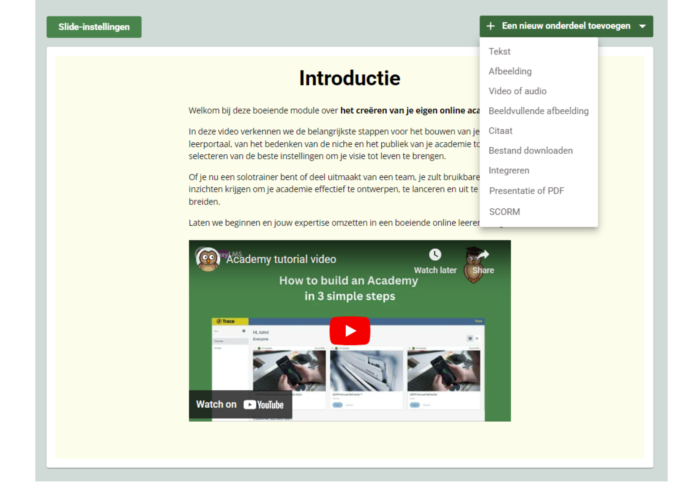 Screenshot showing course slide builder