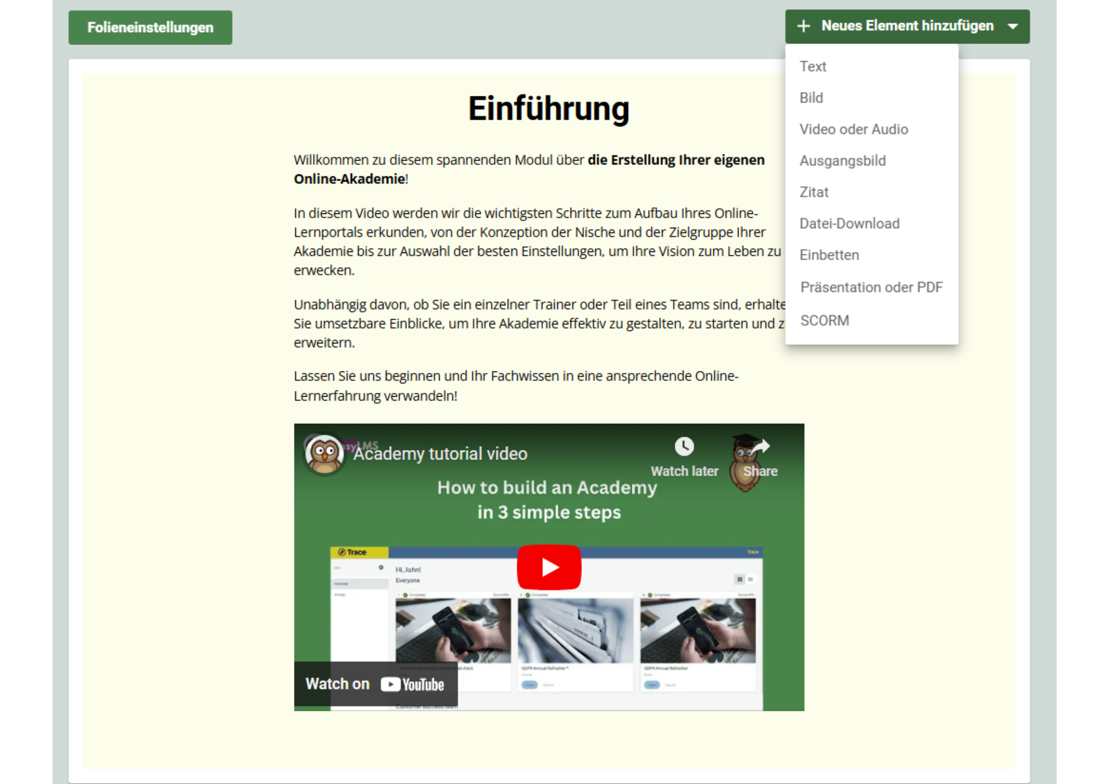 Screenshot showing course slide builder