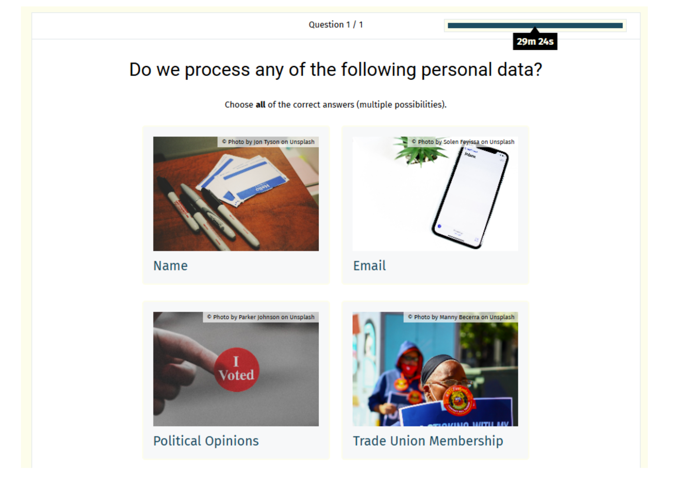 Screenshot showing exam question with a timer